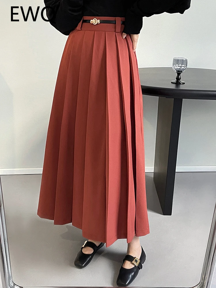 

EWQ Elegant Pleated Loose Skirt For Women High Waist Mid-length Office Lady Female Clothing 2023 Autumn New Skirts 26D5058