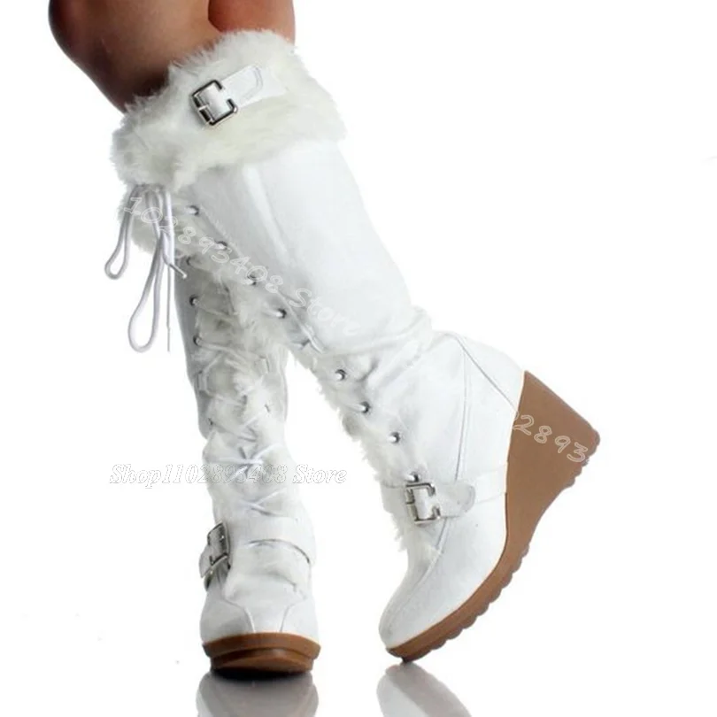 Серые меховые декоративные флисовые ботинки из флока женская обувь на танкетке