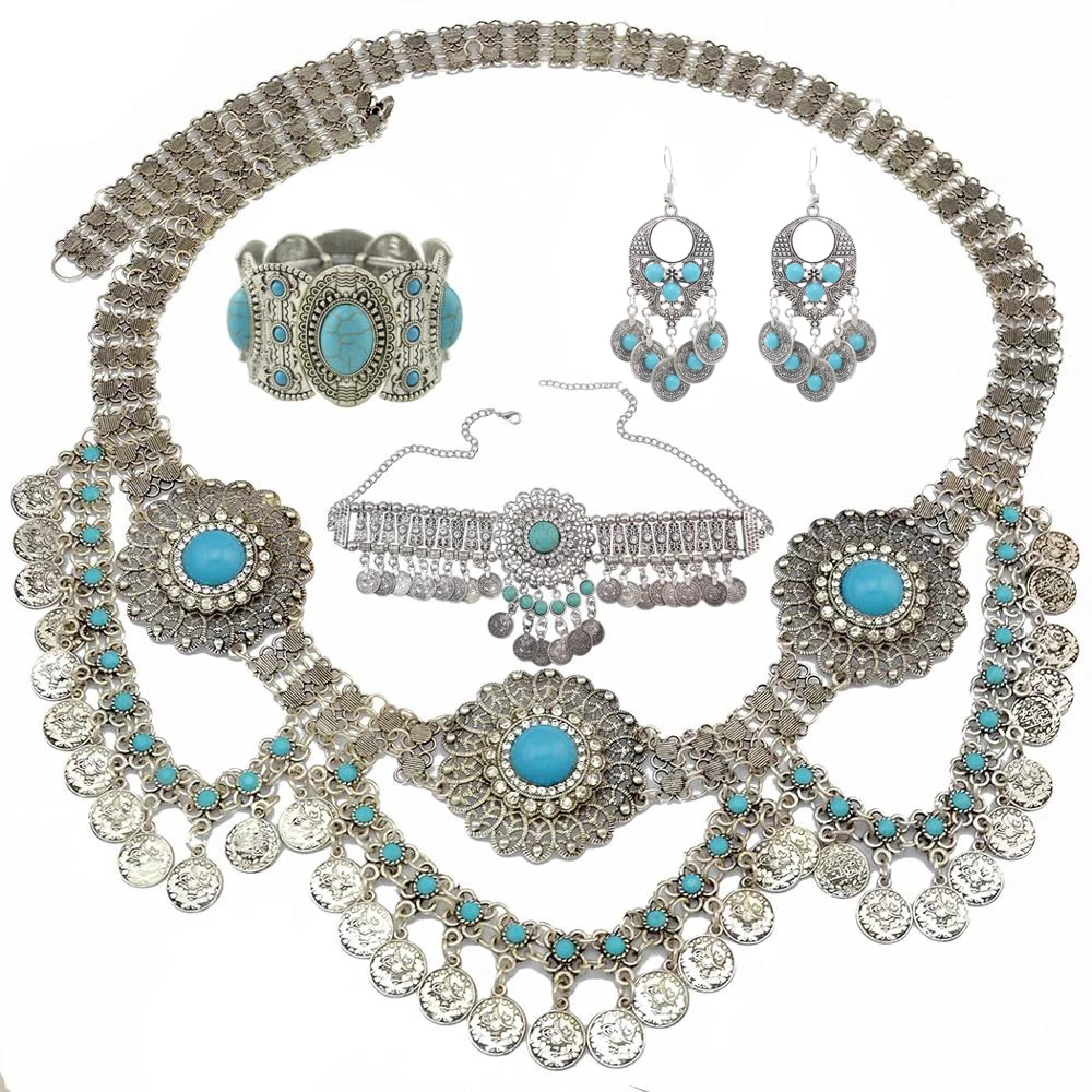 Винтажное цыганское племенное ожерелье-цепочка с кисточкой и браслетом