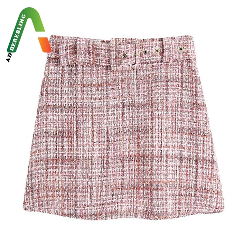 Женская Повседневная юбка-карандаш Adherebling розовая твидовая шерстяная мини-юбка