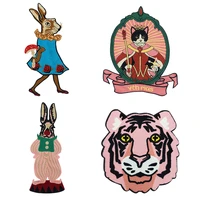 cute animal embroidery patch pink tiger rabbit flower cat sew on for clothing skirt jacket appliques badges apparel accessories