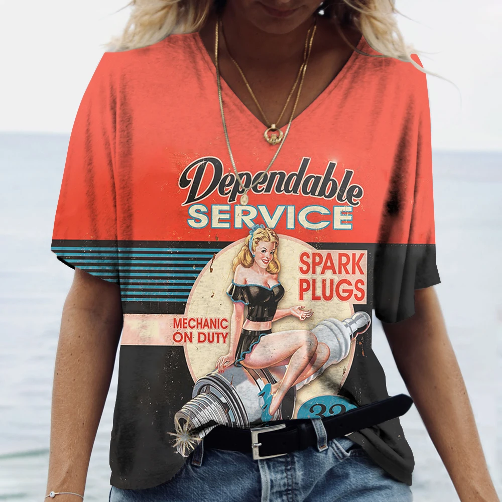 

Женский винтажный пуловер с коротким рукавом, V-образным вырезом и принтом