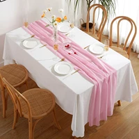 1pcs chiffon lace table runner tablecloth tv cabinet cover cloth embroidered coffee table flag wedding decor white pink