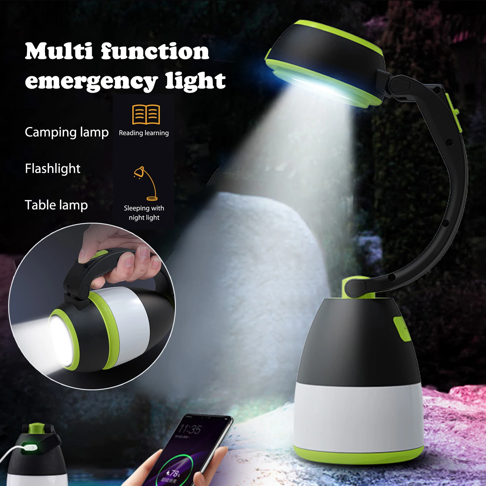 

Многофункциональный светодиодный фонарь для кемпинга, 3 режима, аварийный прожектор, зарядка через USB, водонепроницаемость IPX45, 5 Вт, складной, для уличного снаряжения