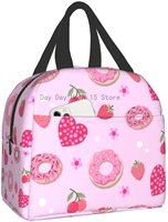 cute pink donut berry strawbery with red heart shape lunch bag reusable picnic boxes insulated container shopping bags