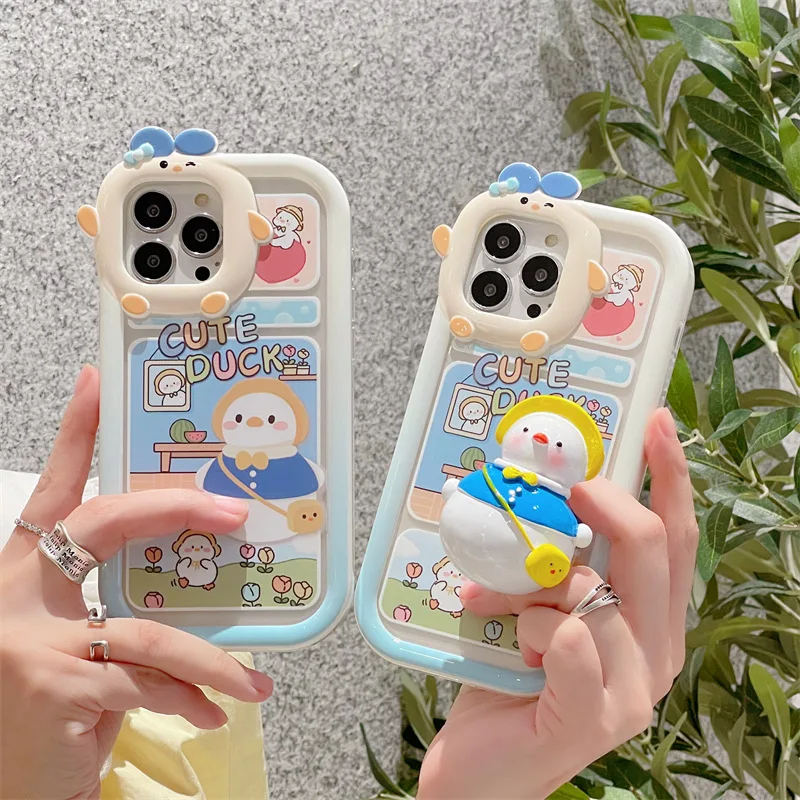 

Cute School Uniform Duck Phone Case Bracket for Iphone14Promax Apple 13/12/11 Phone Case Cartoon