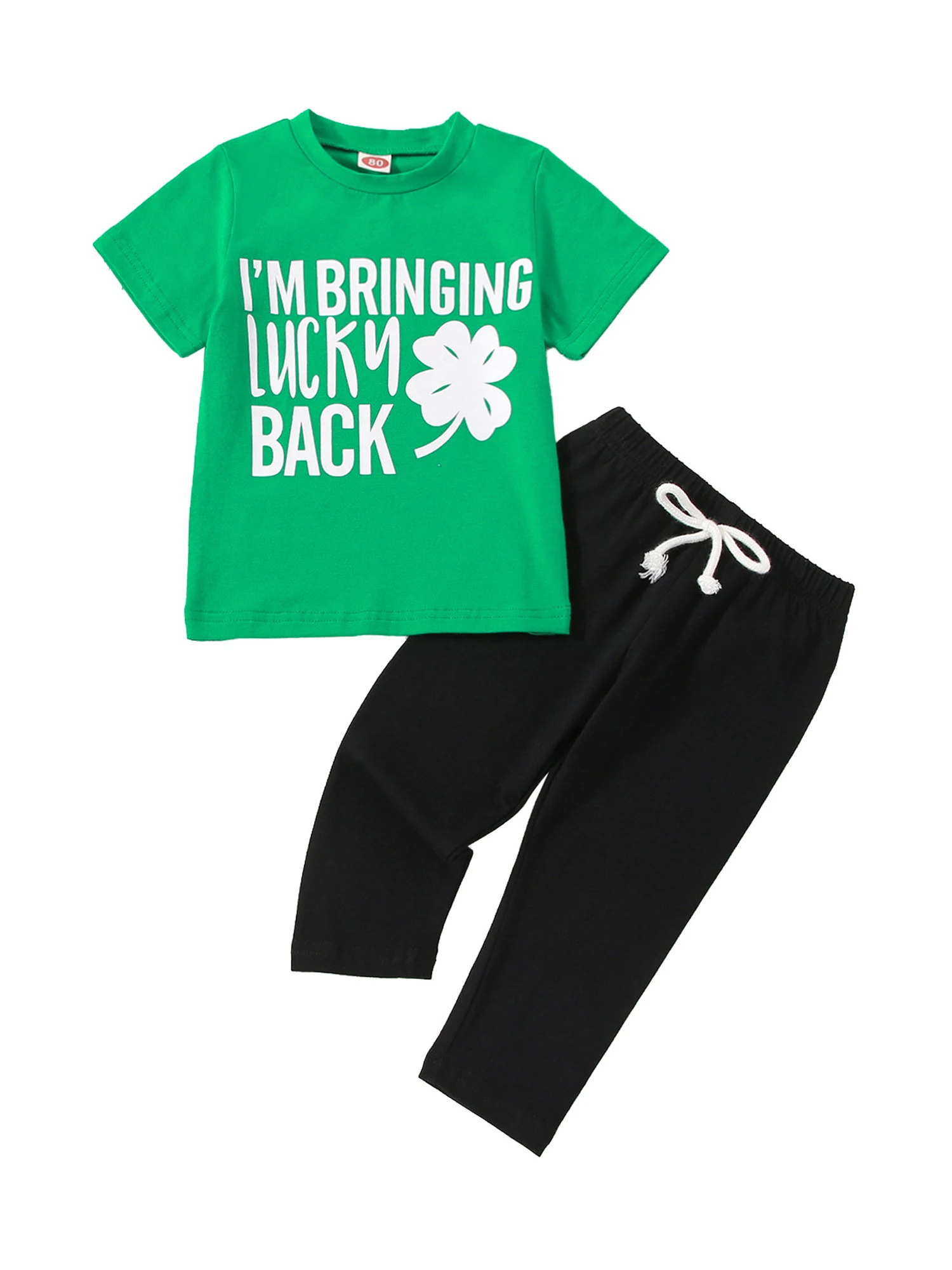 Baby Boy St Patrick s Day Outfit Clover Lucky Letter Short Sleeve T-Shirt Jogger Pants 2PCS Toddler Summer Clothes