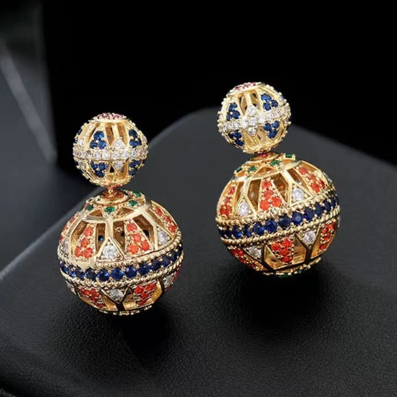 

2023 new color gem stud earring18K gold luxury women's jewelry colorful crystal ball jewelry luxury women's earrings wholesale