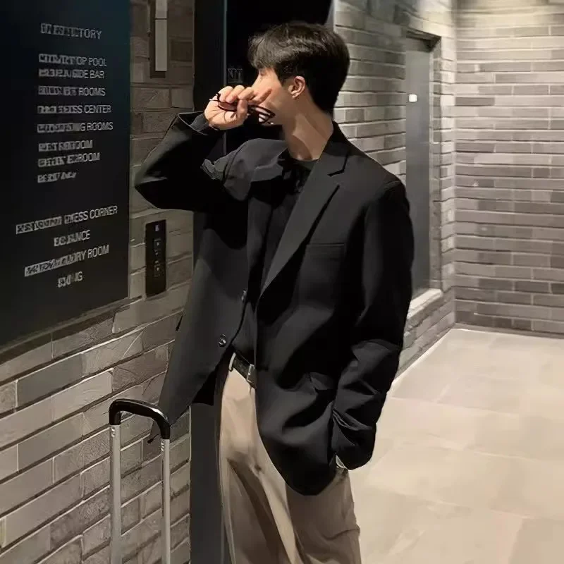 Корейский мужской повседневный Блейзер свободного кроя в западном стиле черная