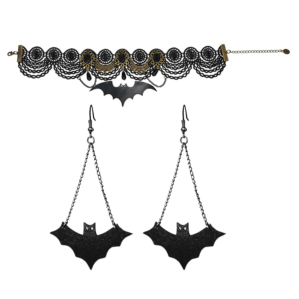

1 Set Earring Necklace Set Lace Necklace Bat Pendant Earring