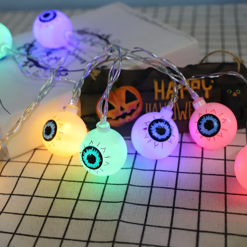 

1.5m 10leds Led Halloween Pumpkin Lamp String Skull Head Lamp String Ghost Eyes Ghost Decoration Battery Box Lantern String 2021