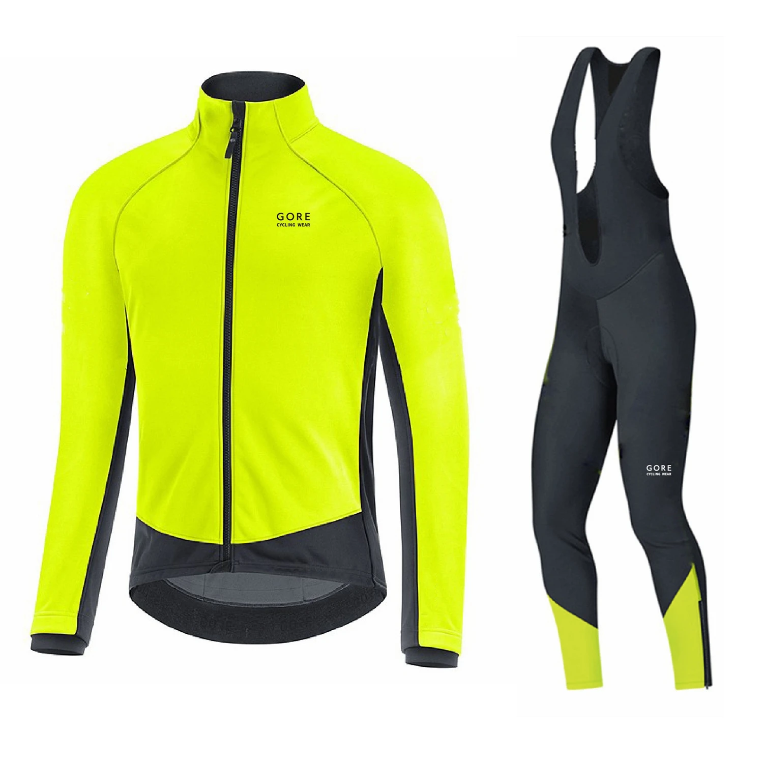 

Winter Gore Cycling Wear Thick Thermal Fleece Jacket Hot Bicycle Clothing Men Long Wool Top Road Bike Jersey Suit Warm Bib Pants