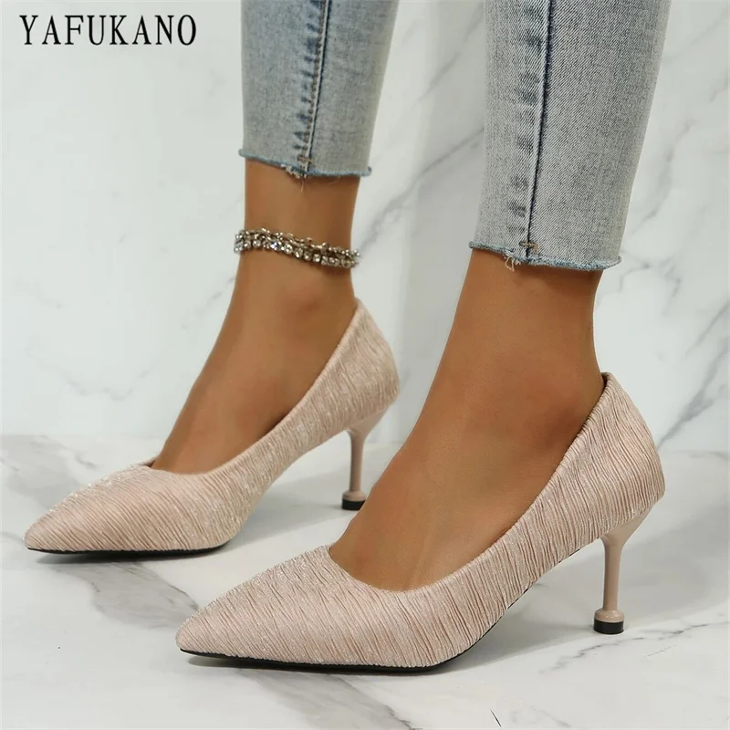 

Textured Point Toe Stiletto Heeled Court Pumps 2022 New Slip-on Fashion Shoes Party Dress High Heels Casual Single Shoes