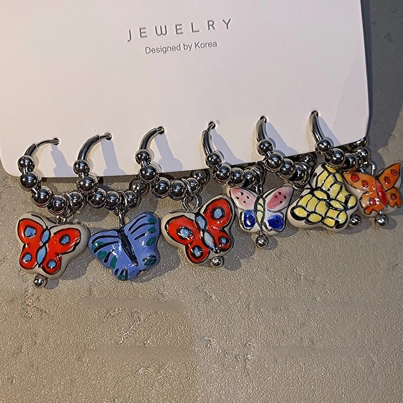 

2022 New Punk Painted Butterfly Earrings Womens Cool Personalized Trendy Hip Hop Earrings Party Fashion Jewelry Accessory Gifts