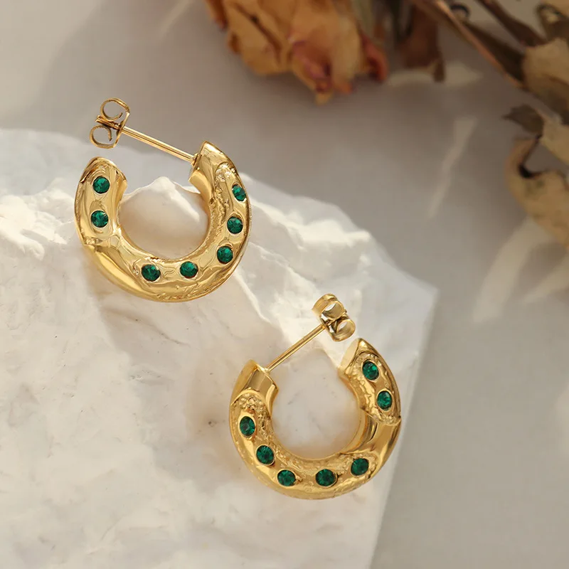 

Women's Stainless Steel Stud Earrings C Shape Zircon Inlaid Sparkling Ear Jewelry 2022 New Trend Party Accessories Girls Gift