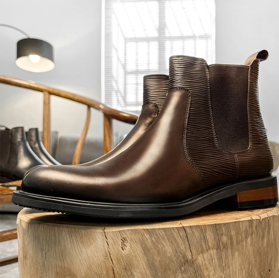 Sipriks Men's Genuine Leather Chelsea Boots Black Dark Brown Ankle Boot Fashion Classic Shoes