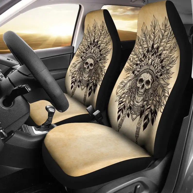 

Skull Feathers, Car Seat Cover, Hippie Boho, Car Accessories, Car Covers, Floral, Seat Covers, Gift for Him, Seat Covers For Car