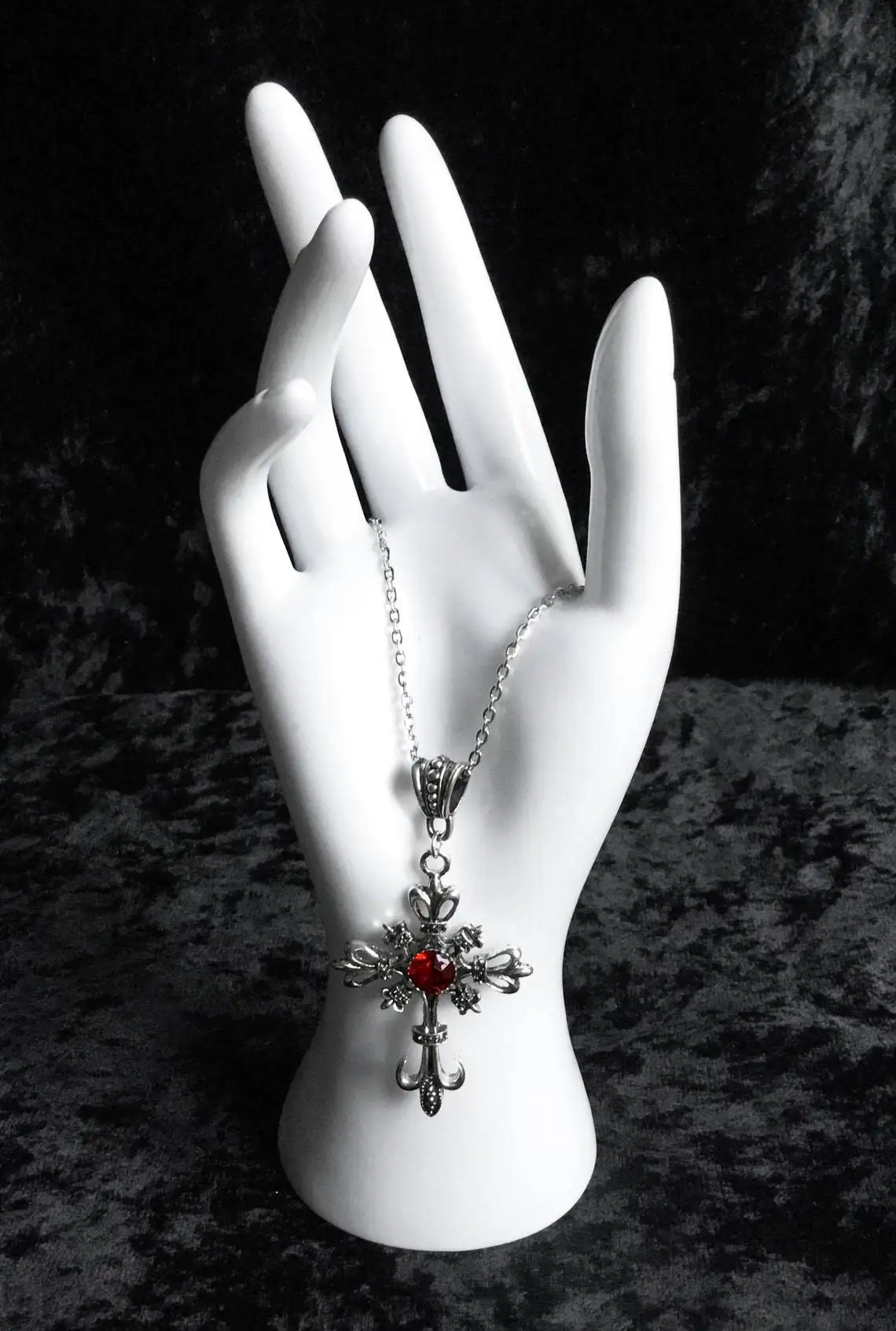 

Vintage Ruby Cross Necklace Gothic Black Fashion Pendant Necklace