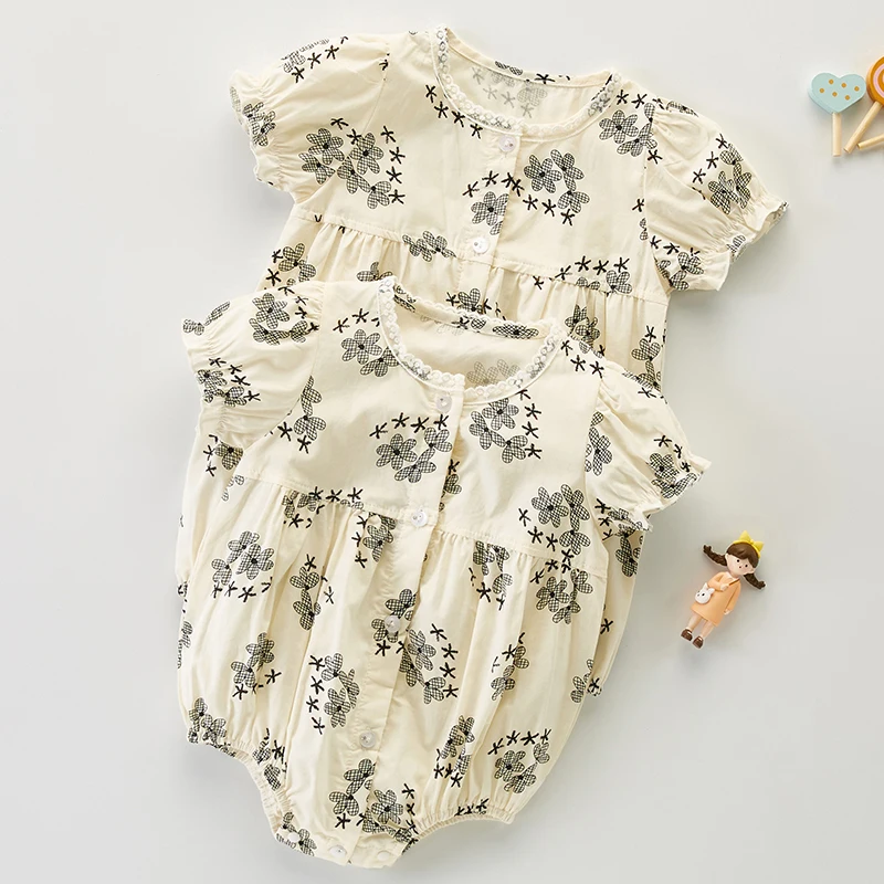

Toddler Baby Girl Bodysuits Short Sleeve Cotton Floral Printing Infant Baby Girls Jumpsuit Baby Girls Clothes For Summer