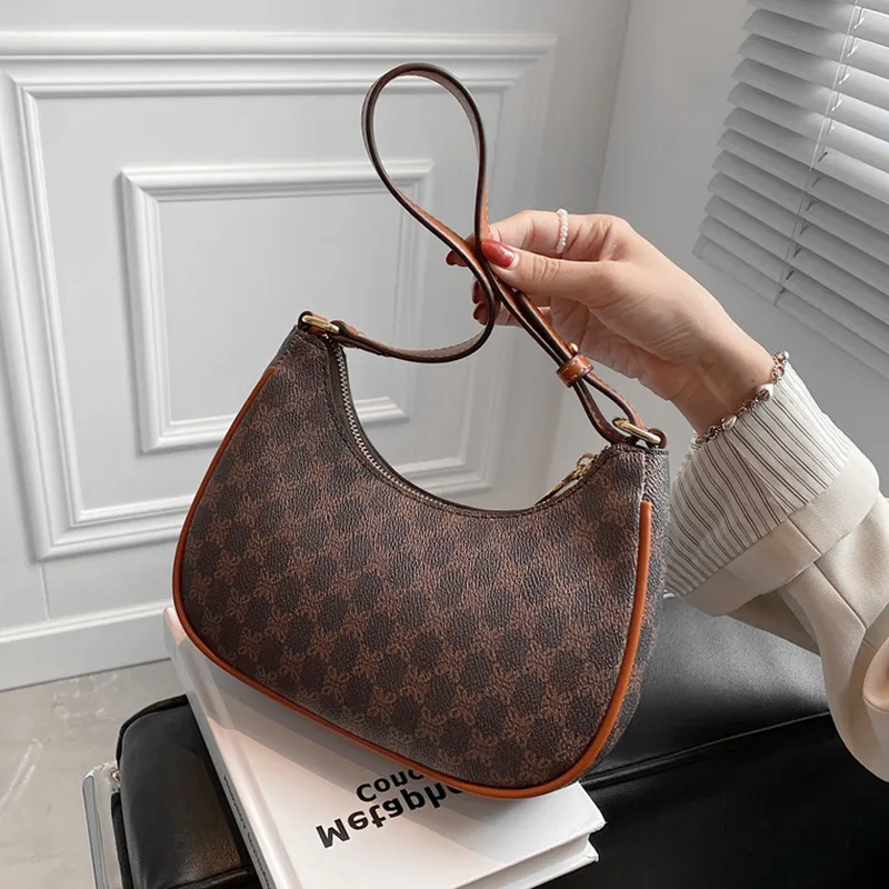 

Burminsa Luxury Designer Half Moon Small Handbags For Women 2022 Trend Fashion Vintage Print Plaid Underarm Female Shoulder Bags