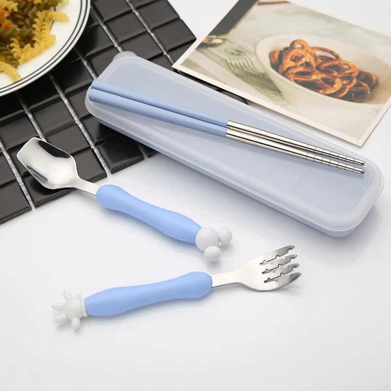 

3Pcs Stainless Steel Portable Cutlery Set with Box Student Outdoor Chopsticks Spoon Fork Children Tableware Set Kitchen Supplies