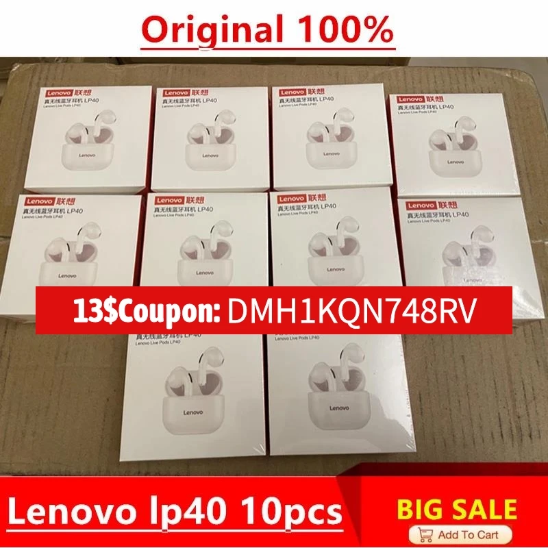 Online الأصلي لينوفو lp40 10 قطعة 5 قطعة سماعة بلوتوث 5.0 صوت غامرة عالية الدقة TWS مع ميكروفون اللمس التحكم ،