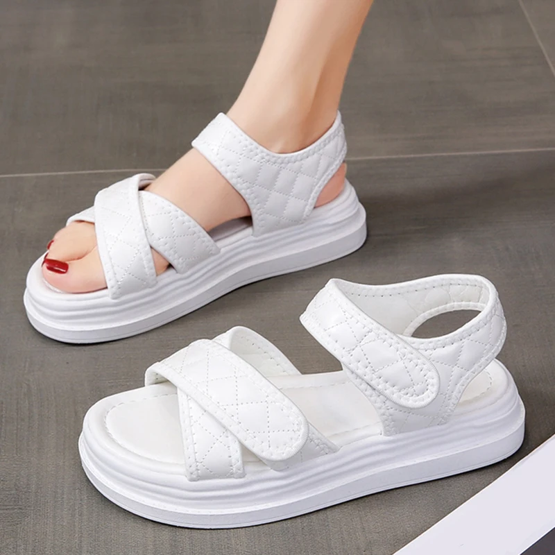 

Lucyever 2022 Summer Flat Platform Sandals Women New Pu Leather Thick Bottom Rome Sandals Woman Open Toe Sports Sandalias Ladies