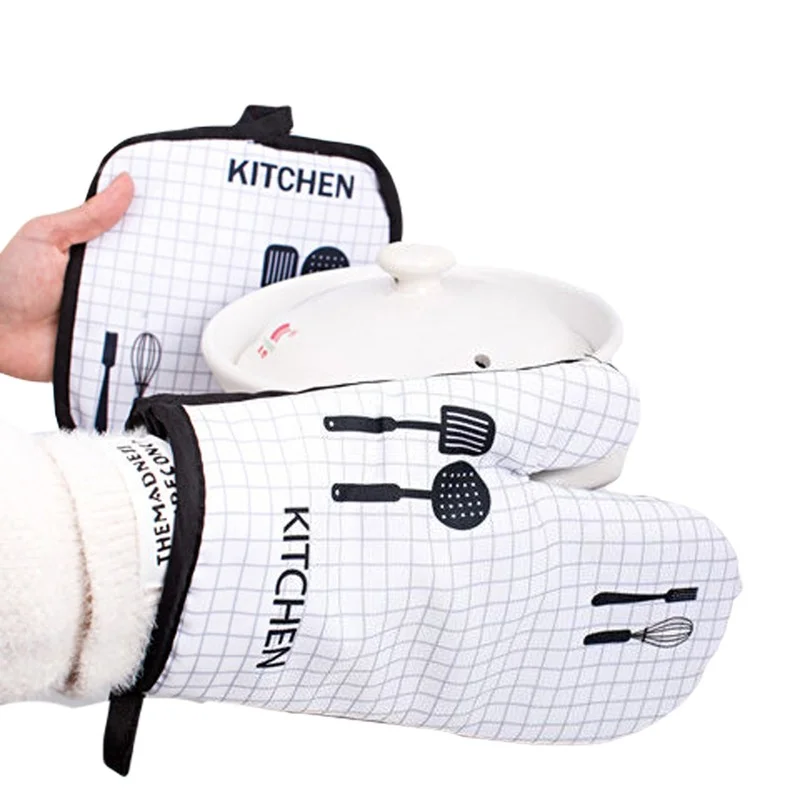 

Симпатичные Нескользящие хлопковые рукавицы для кухни, рукавицы для духовки, микроволновой печи и барбекю, черного и серого цвета, 1 часть