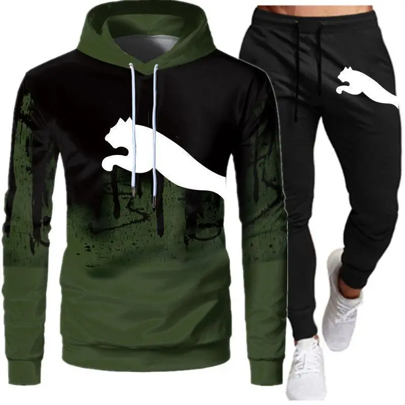 Men's Hoodie Sweatshirt+Sweatpants Tracksuit Splash Ink Design Sport Suits Male Fashion Print 2 Pieces Set Sportswear Streetwear