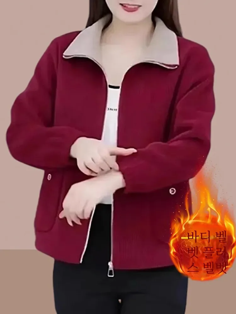 Corduroy Short coat Women Spring and Autumn Winter 2024 New One Fleece-lined Thickened Small Fashion Top