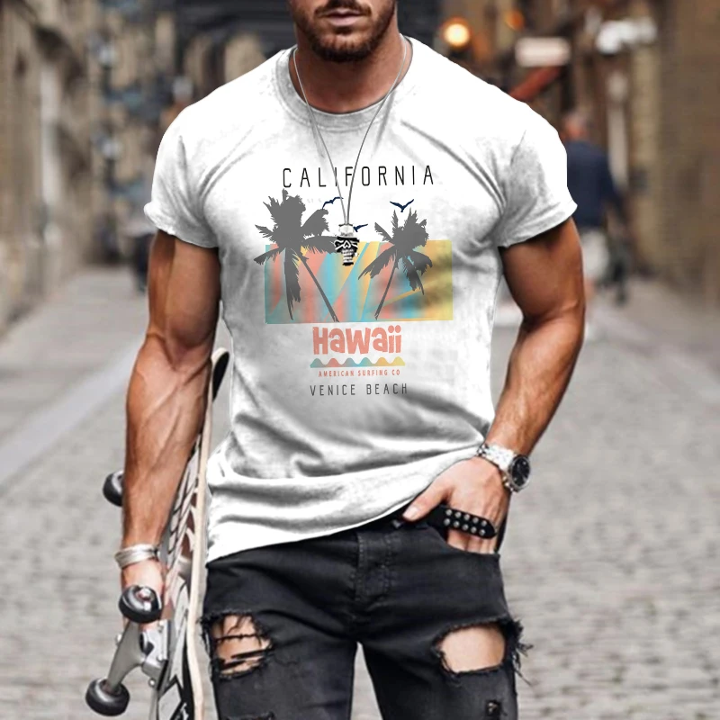 

Summer Haibin Coconut Tree 3D Printing t-Shirt Men's Loose And Comfortable Round Neck Short-Sleeved Pullover Seaside Beach Top