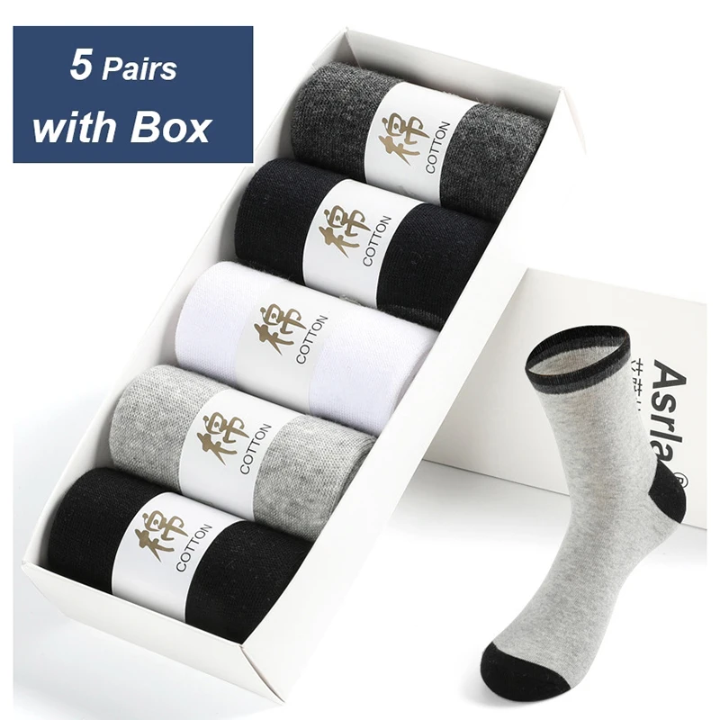 

LKWDer Brand 5Pairs Mens Cotton Socks with Box Business Man Soft Breathable Antibacterial Sock For Comfortable Women's Sock Gift