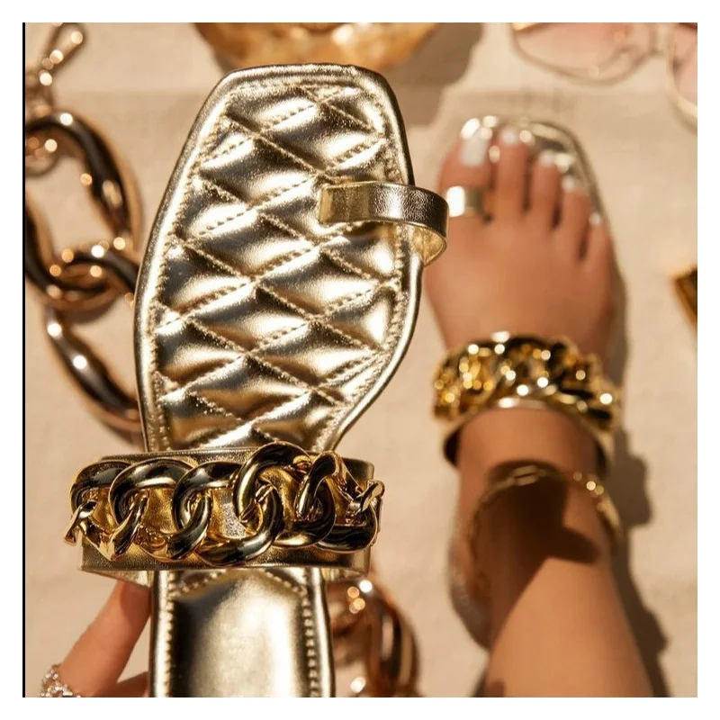 

Модная женская обувь, Новинка лета 2022, шлепанцы с металлической цепочкой, Женская внешняя одежда, тапочки, женские Тапочки
