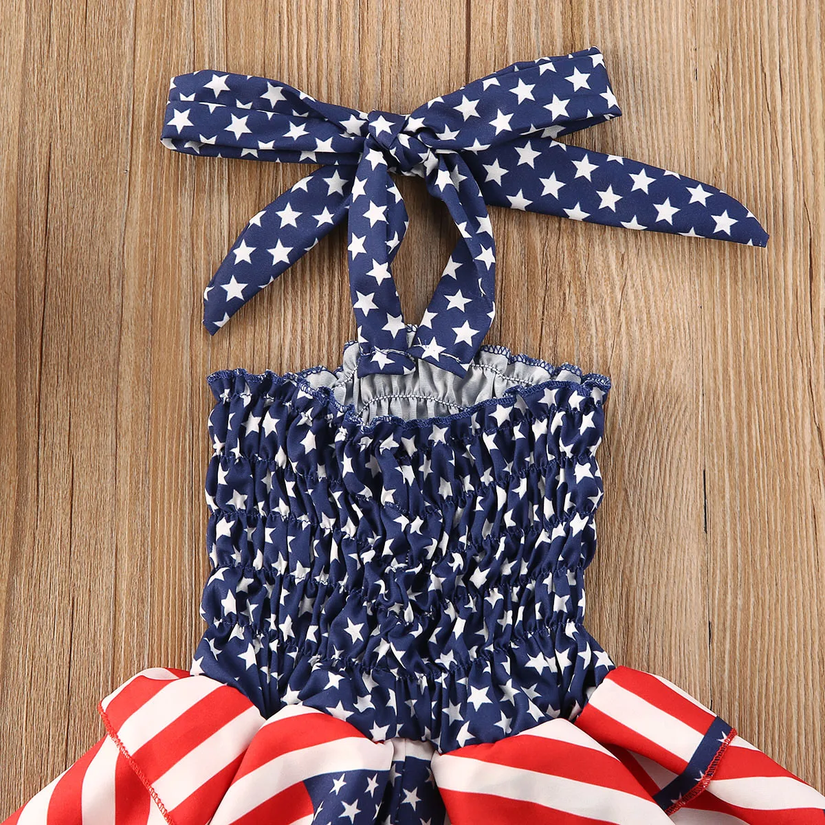 Ruffle Dress Independence Day Outfit Toddler Baby Girls 4th of July American Flag Stripe Stars Print Halter Suspender Kids Dress enlarge