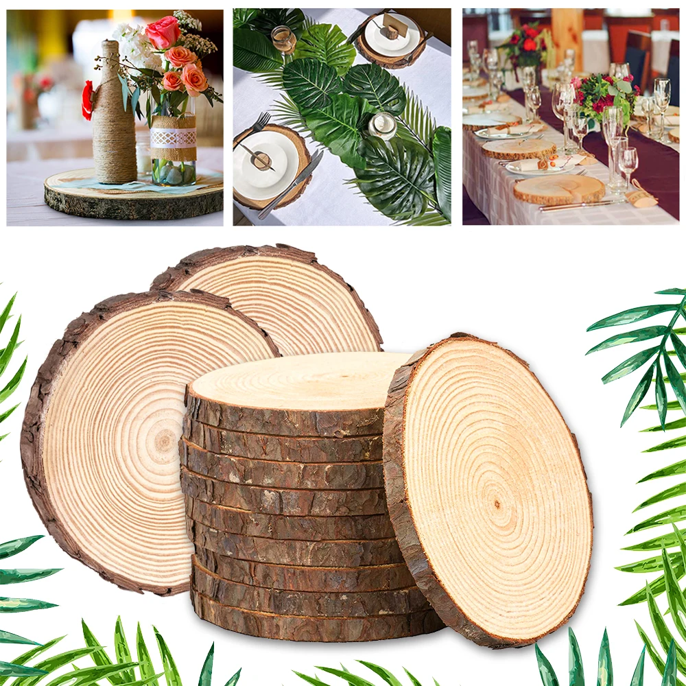

Natural Thick Pine Wood Round Slices Wooden Circle Unfinished Tree Bark Log Discs Rustic Wedding Decorations DIY Craft Ornaments