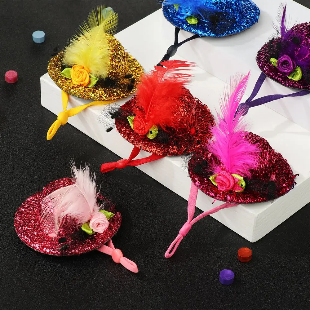 

Parrot Duck Stylish Show Costum Elastic Strap Feather Top Hat Pets Supplies Cap for Hens Chicken Hats