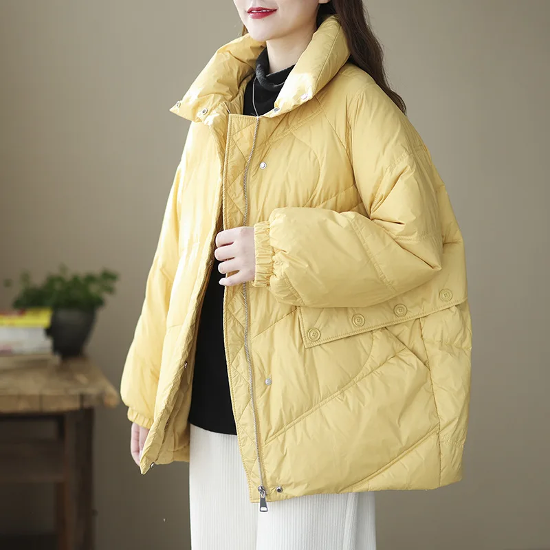 Puffer Jackets Snow Jacket Women White Duck Down Mid-Length Down Jacket Women's Winter New Fashion Loose Down Warm Jacket Trendy