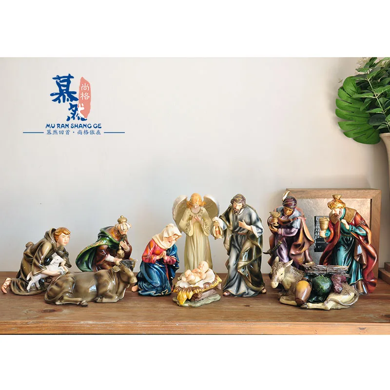 

Christ Jesus Virgin Mary Holy Child Manger Group Ornaments The Birth of Jesus Statue Home Decoration Ceramic Crafts Church Gifts