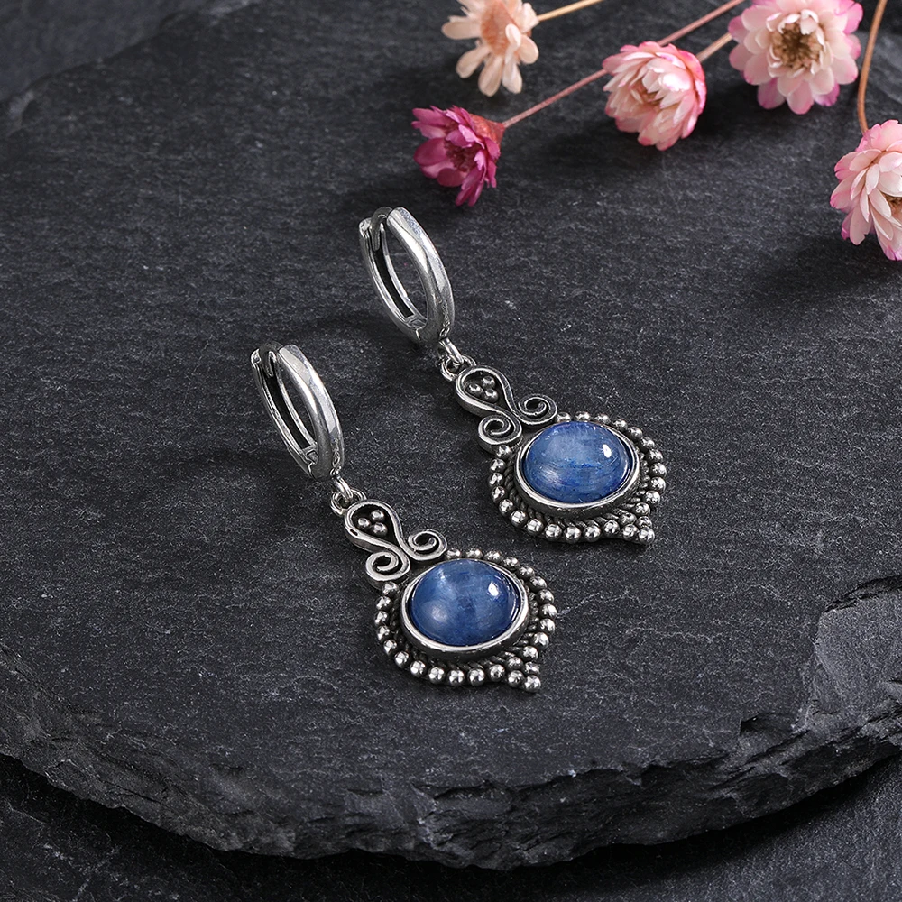 New Elegant Natural Kyanite 925 Sterling Silver Drop Earrings for Women Vintage Jewelry Wedding Engagement Hoop Earrings Gifts images - 6