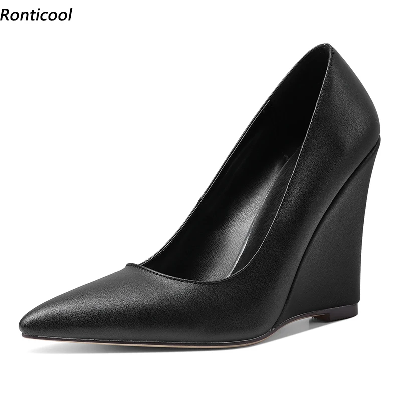 

Женские туфли-лодочки ручной работы Ronticool, весенние туфли на танкетке с острым носком, великолепные вечерние туфли Красного, черного, красного цветов, размеры 5-2022, 10,5