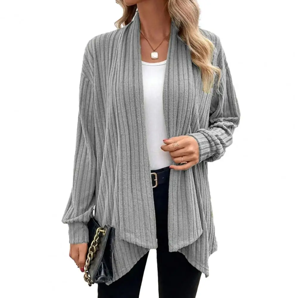 

Autumn Women Coat Cardigan Irregular Solid Color Loose Open Stitch Long Sleeve Shawl Casual Stripe Texture Lady Coat Jacket