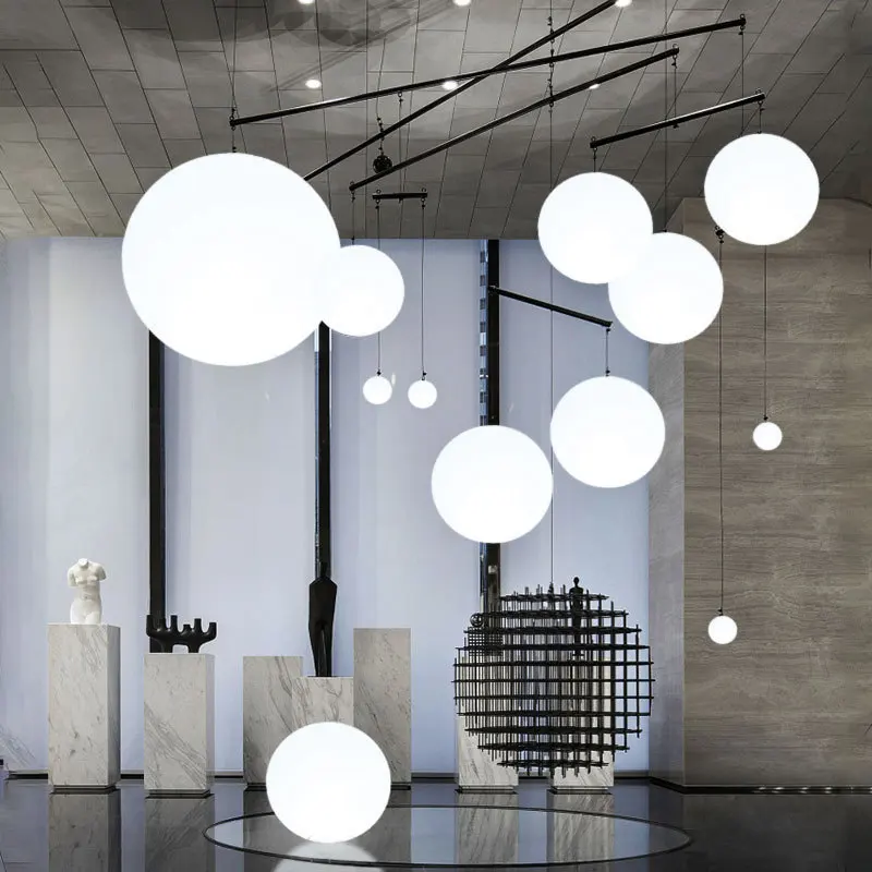 

Modern PE White Chandelier Clothing Store Shopping Lustre Hanging Lights Nordic Indoor Restaurant Dome Suspension Light Fixture