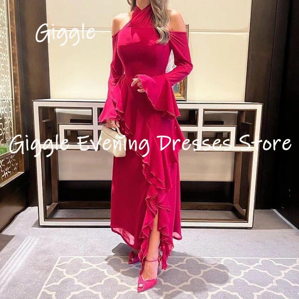 

Giggle Chiffon A-line Halter Popular Ruffle Formal Elegent Prom Gown Ankle Length Evening Party Dresses for Women 2023