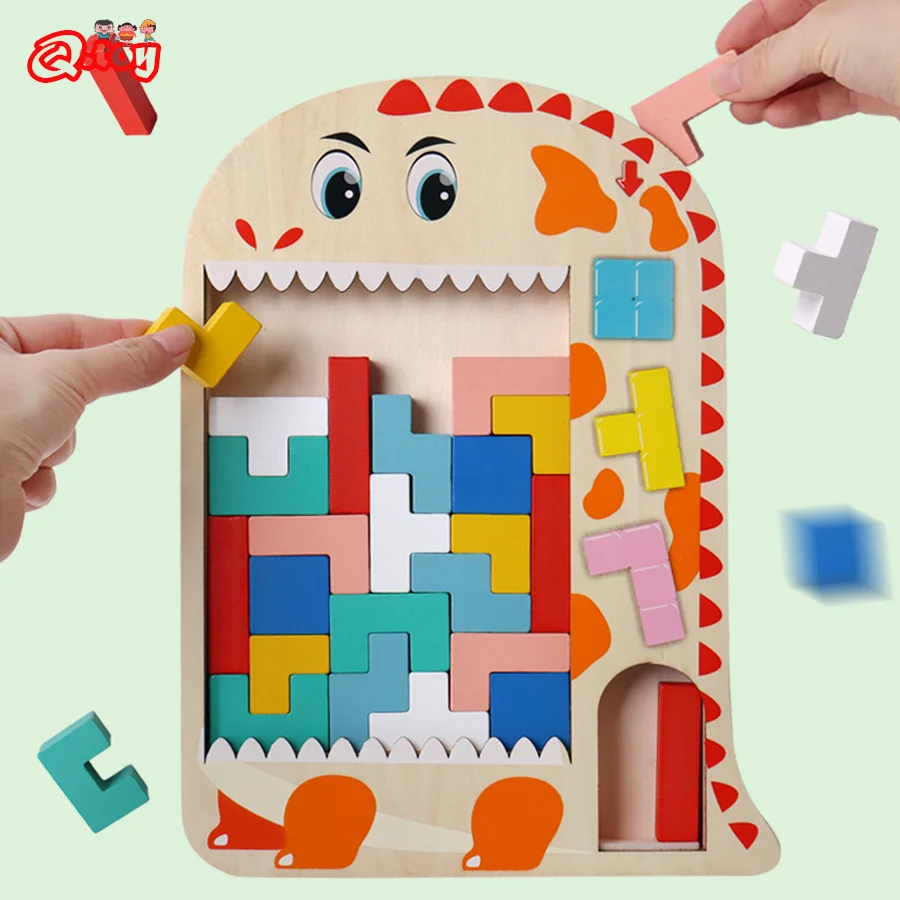 

New Animal Wooden Tangram Jigsaw Brain Game Puzzle Blocks Preschool Children Play Training Educational Wood Toys for Kid