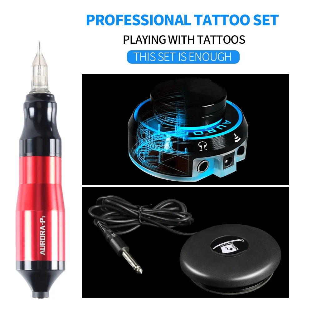 Professional Tattoo Set Kit P1 Tattoo Electric Rotary Motor Machine Power Supply Magician Foot Switch Conversion