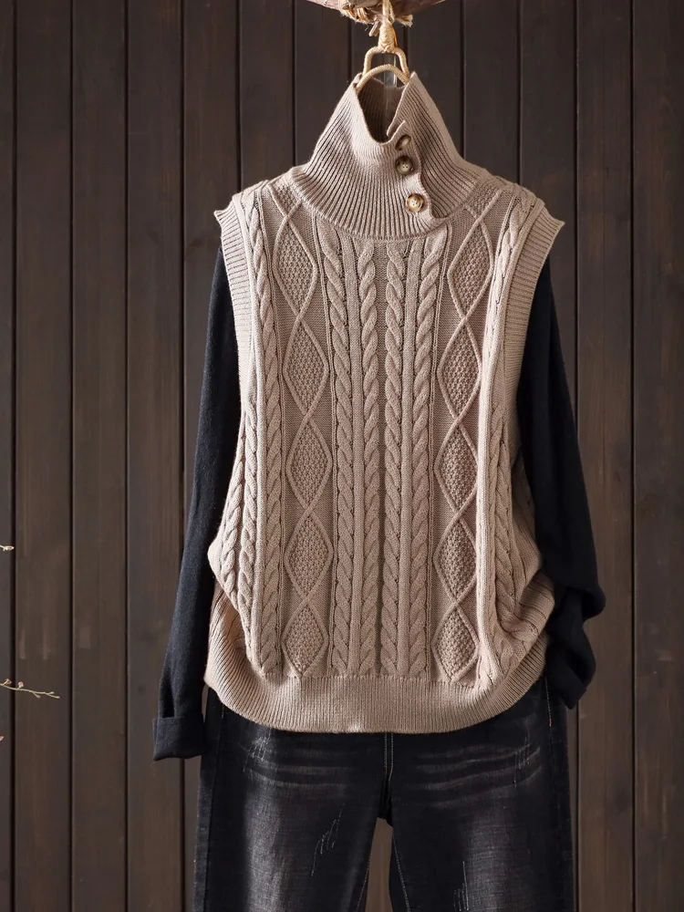 Ретро художественный дизайн свитер с высоким воротником жилет женский осень и