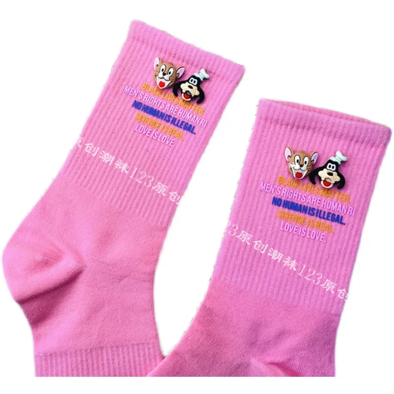 Personality Cartoon Dolls Trendy Candy Color Women Middle Tube Stockings All-match Net Red Age Reduction Students Cotton Socks