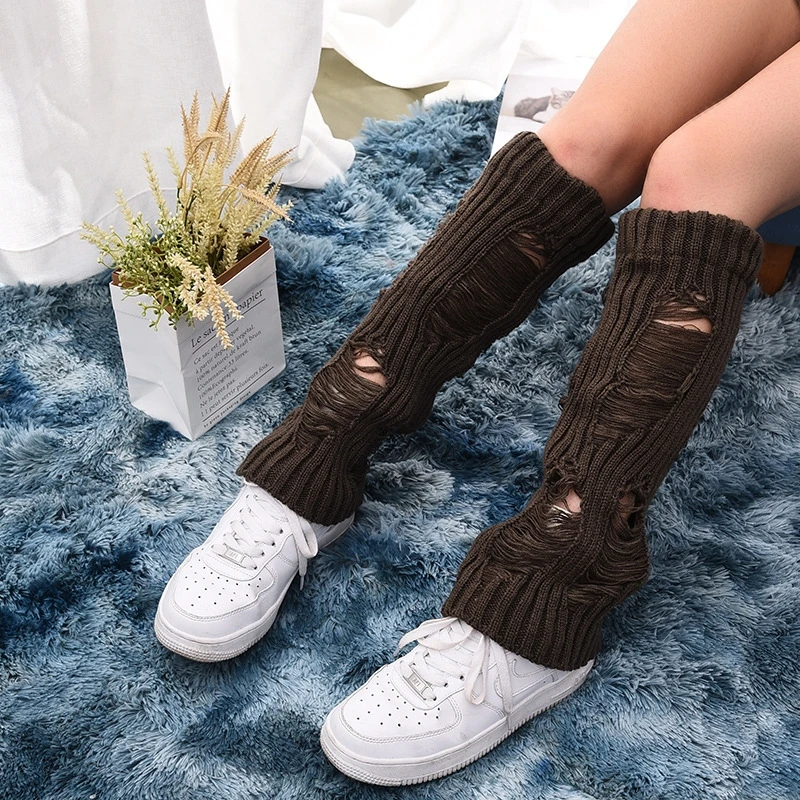 fashionable Sweet girls pile up socks with holes Long Winter Sock Cosplay Knit Boot Sock medium tube socks Foot Warming Cover