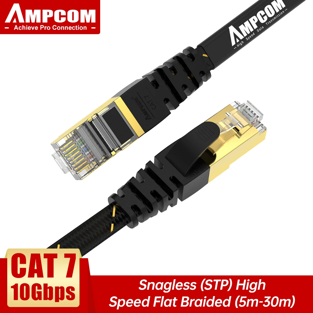 AMPCOM Ethernet кабель RJ45 Cat7 Lan кабель [5-30 м] STP RJ 45 плоский сетевой кабель Патч-корд кабель Ethernet