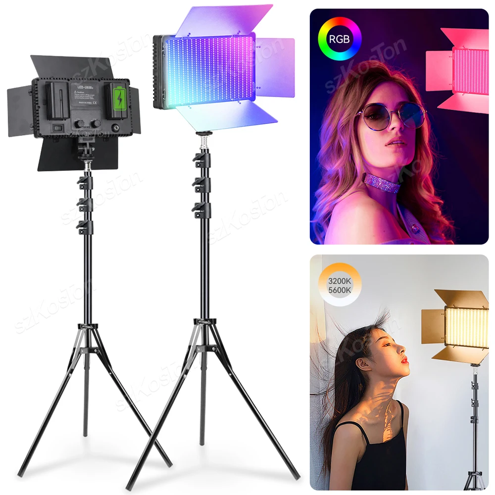 RGB LED Video Light Photography Lighting Bi-color Photo Panel Lamp For Studio Camera Selfie Fill With 2M Stand Anti-dizziness